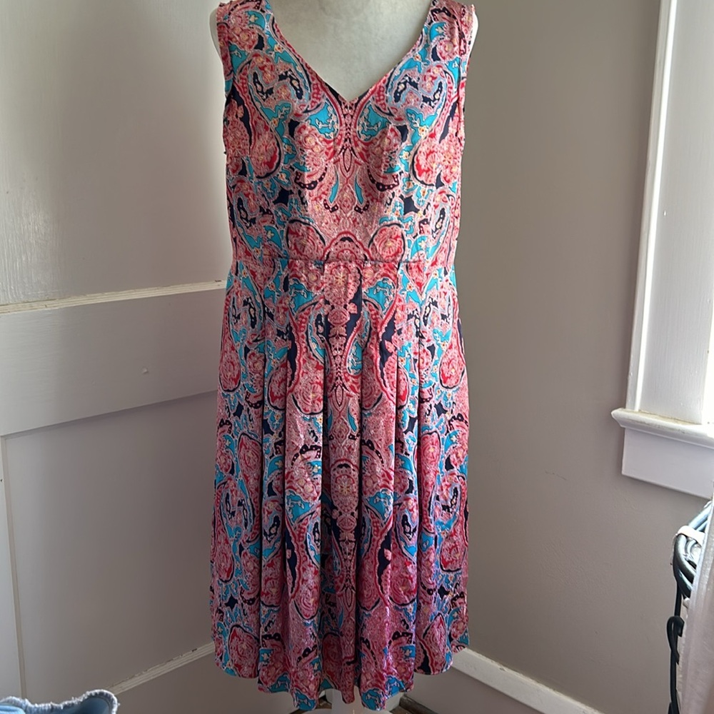 Jones New York June Red Poppy Multi Pleated Dress